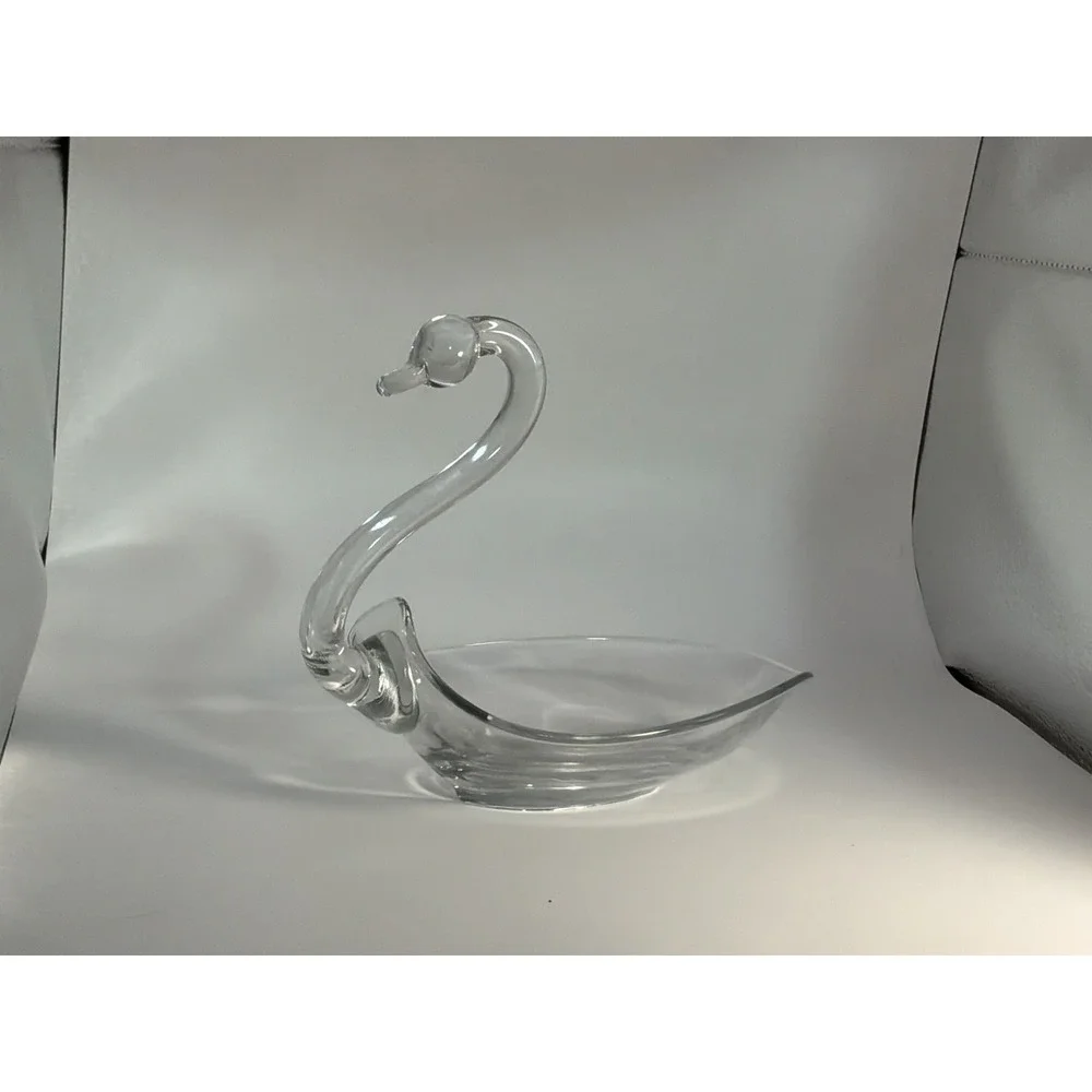 Vintage Duncan & Miller Clear Open Swan Glass Candy Nut Trinket Dish 6
